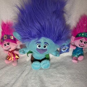 Colorful Trolls Plush Trio - Blue, Pink, and Purple. Purple one is NWT.